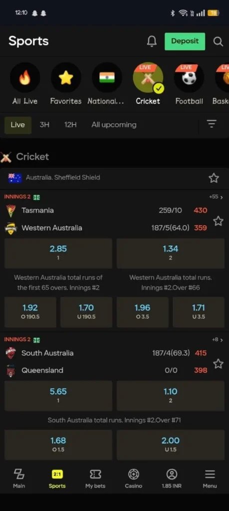 Parimatch Live Sports Section