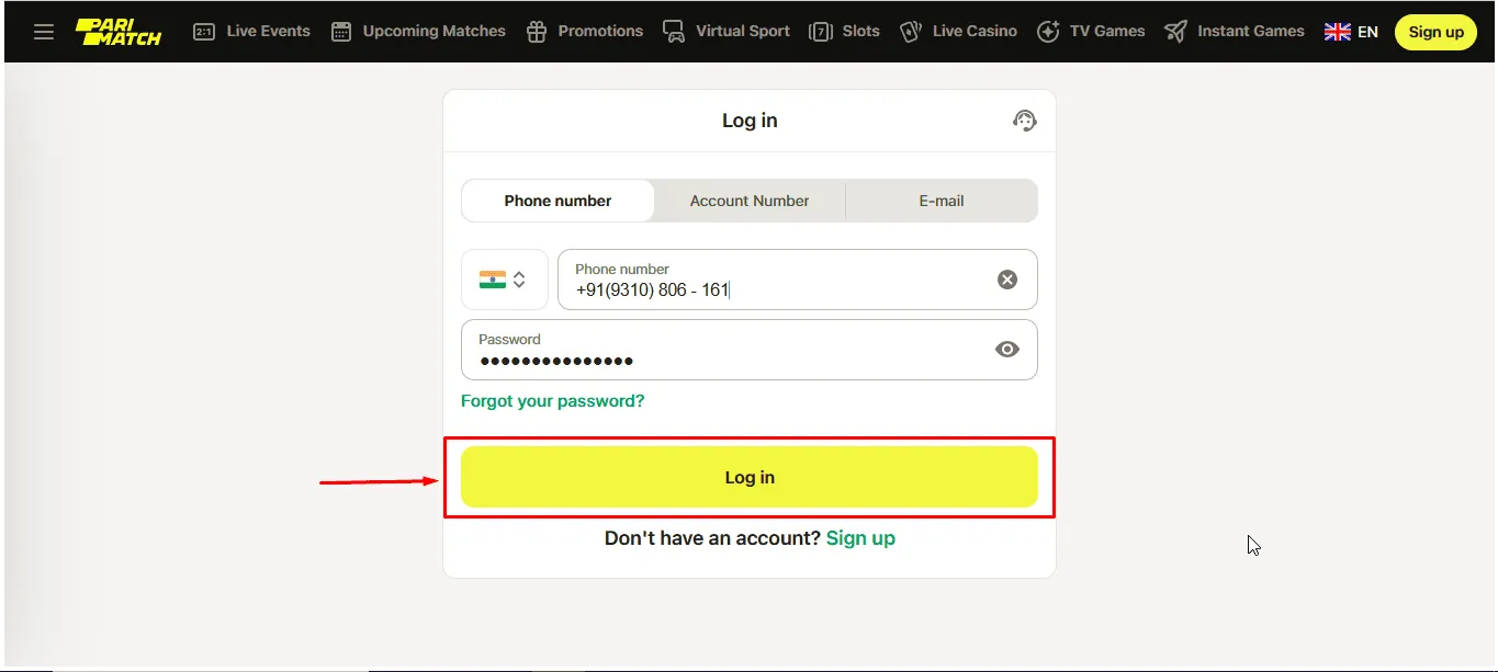Parimatch Registration Process