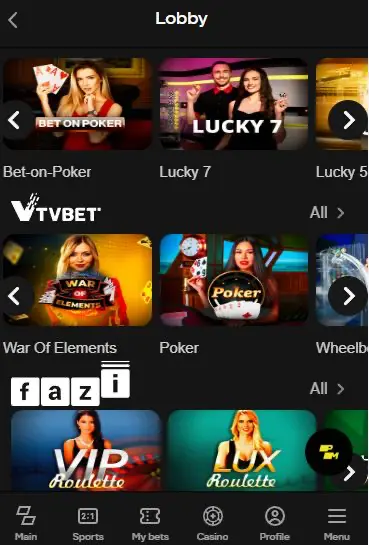  Online TV games Parimatch app