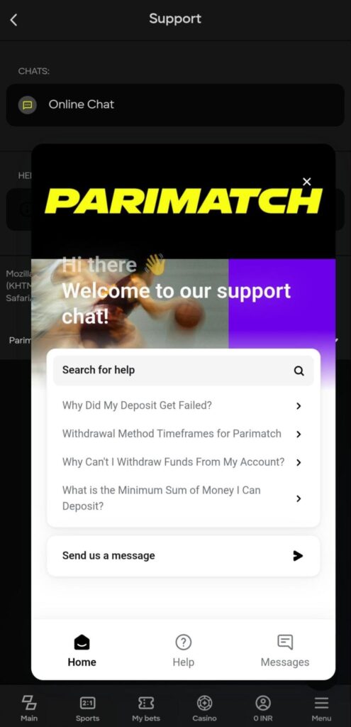 Parimatch app customer support