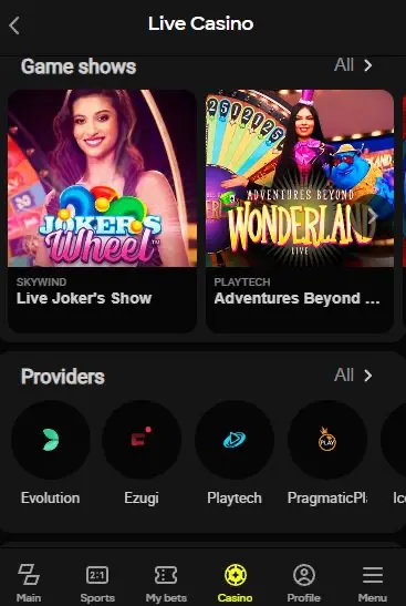 Online live casino Parimatch app