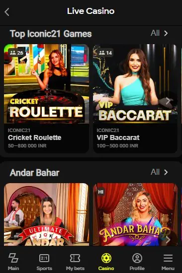 Online live casino Parimatch app