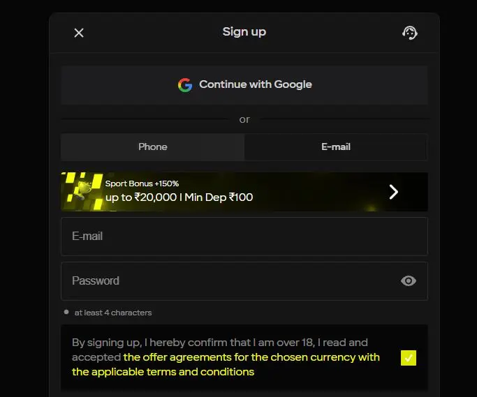 Parimatch account registration