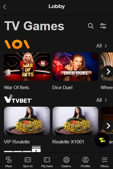 Online TV games Parimatch app