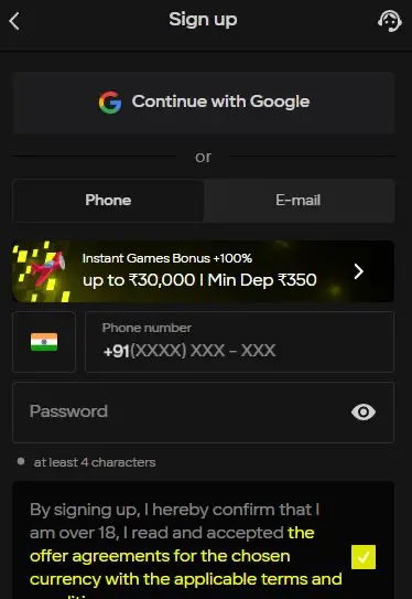 Parimatch registration