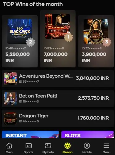 Parimatch live games online