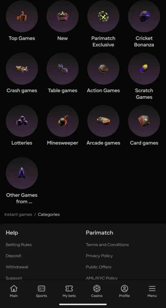 Instant Games App Parimatch