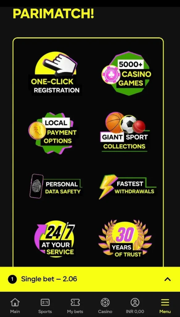 Parimatch app benefits