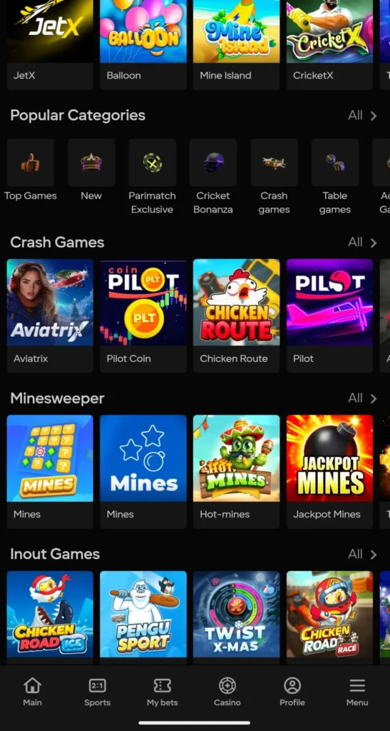 Instant games on Parimatch