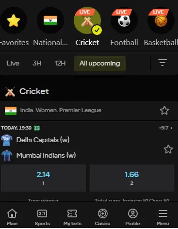 cricket betting Parimatch