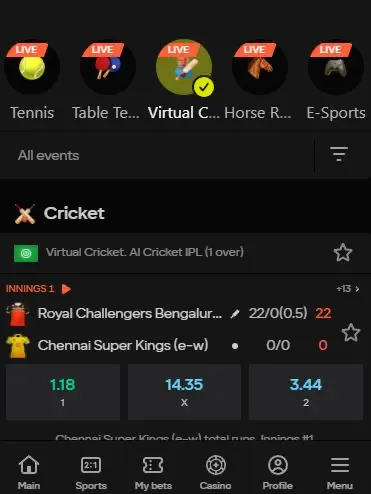 virtual cricket betting Parimatch