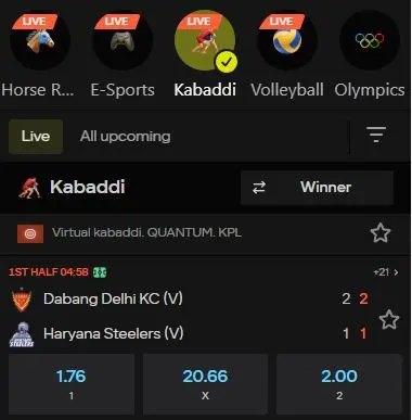 virtual kabaddi online betting on Parimatch