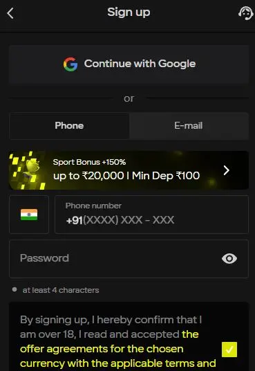 Parimatch mobile app sign up