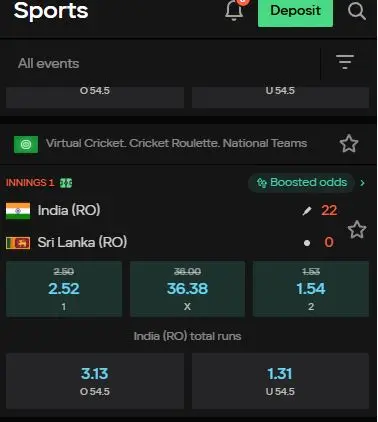 virtual cricket online betting on Parimatch