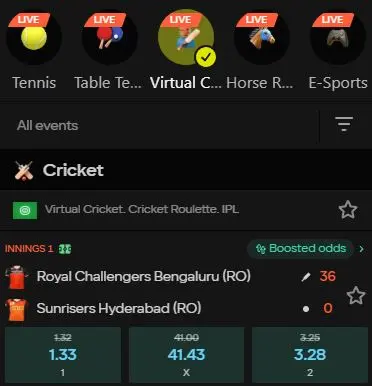 virtual cricket online betting on Parimatch