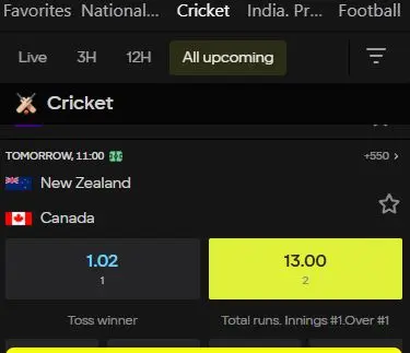 pre match cricket betting on Parimatch